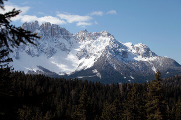 Der Rosengarten ist ein Hochgebirge in den Südtiroler Alpen. Alpen, Südtirol, UNESCO-Weltnaturerbe Italien, , Europa

