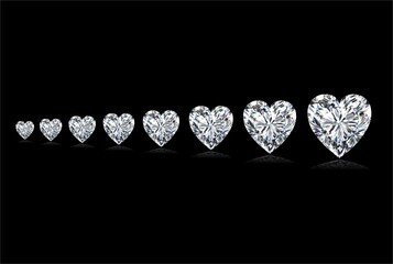 Small to Big Heart Diamond in Black Background with Reflection