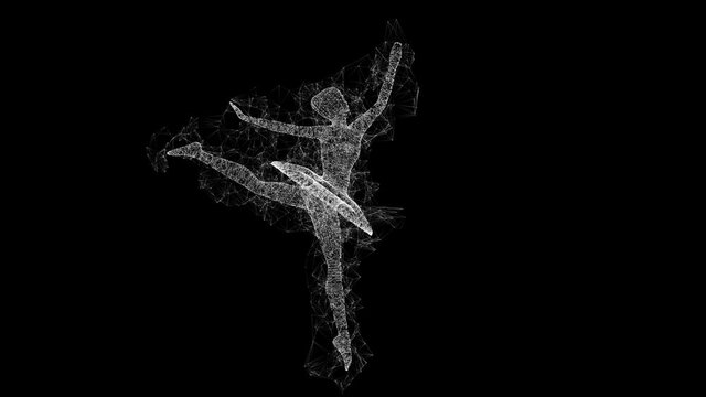 Dancing ballerina. Woman classic ballet dancer. Wireframe low poly mesh cyberspace grid science and technology Available in FullHD and HD video