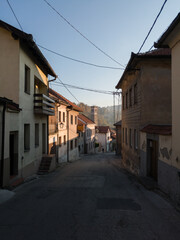 Historical landmark, clock tower on Musala in Travnik during a sunny day in autumn.