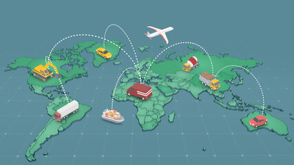 This is a world map transportation, globla logistic network, 3d illustration, 
