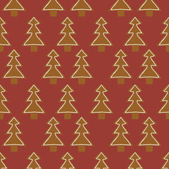 Obraz premium seamless pattern with gingerbread Christmas trees on a red background