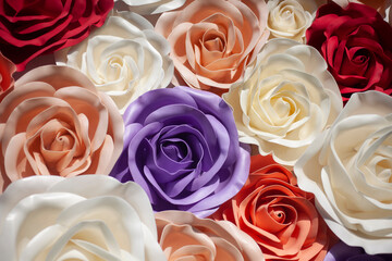 Texture of large roses. Artificial flowers for the background. 
