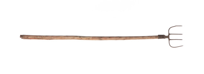 old rural pitchfork isolated on white background