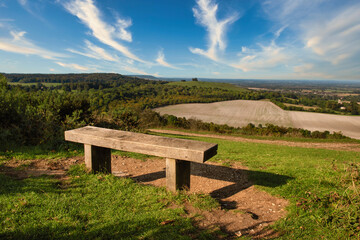 Fototapeta na wymiar Bench with a view on Beacon Hill, Wendover, UK
