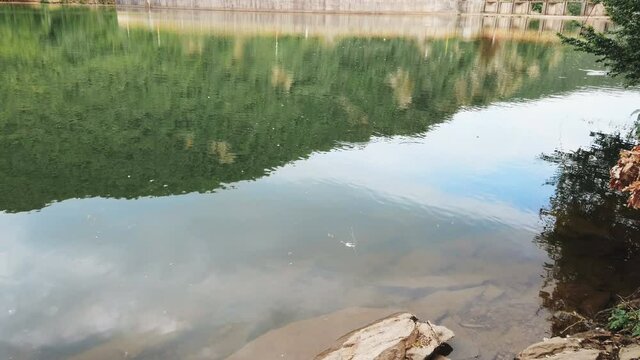 Human made lake, dam in mountain