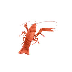 Watercolor Illustration of Crayfish, isolated on white background.
