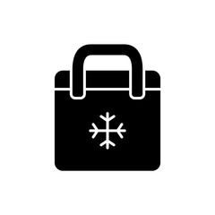 Silhouette Bag refrigerator. Outline icon of picnic cooler bag. Black simple illustration of plastic or textile thermobox with snowflake. Flat isolated vector pictogram on white background