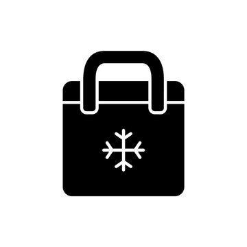 recommend clip art: Silhouette Bag refrigerator. Outline icon of picnic cooler bag. Black simple illustration of plastic or textile thermobox with snowflake. Flat isolated vector pictogram on white background