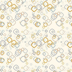 Cartoon colorful geo seamless pattern with chaotic round squares. Confetti wrapping paper. Messy geometric infinity background. Vector illustration.  