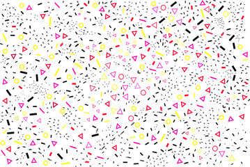 Hipster style memphis seamless pattern. Minimal geometric ornament with pink, yellow and black vector illustration icons. Memphis art style graphic modern poster, booklet, brochure or templates