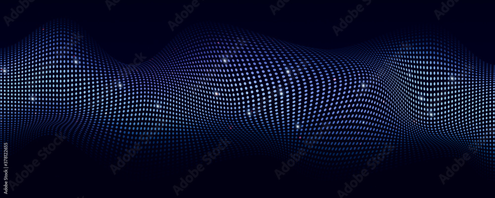 Poster Abstract technological background with digital particles waves, futuristic design