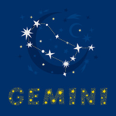 Fototapeta premium Hand drawn Sagittarius zodiac star constellation design. Abstract map of the night sky with blue background and decorative lettering. Vector isolated illustration for posters, prints, birthday cards.