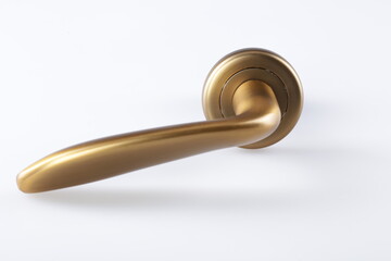 Bronze metal door handle on a white background.