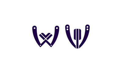 w letter barbershop logo with blue 