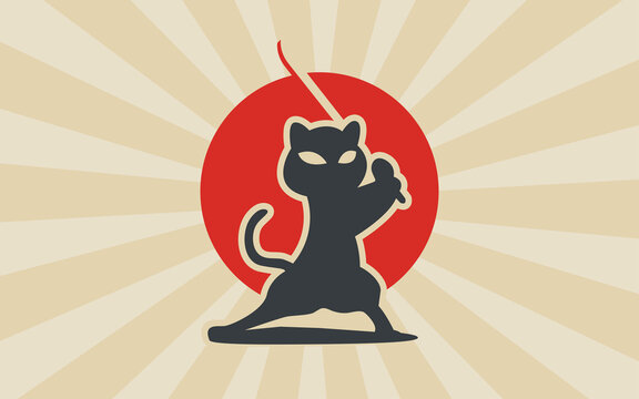 Cat mascot illustration tells cats as warrior samurai 