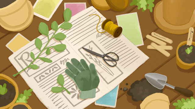Background with a set of garden instruments