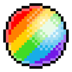A rainbow ball eight bit retro video game style pixel art icon