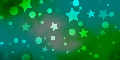 Light Blue, Green vector texture with circles, stars. Colorful illustration with gradient dots, stars. Template for business cards, websites.