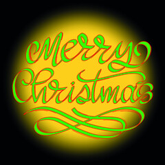 Merry Christmas, Vintage color illustration on golden backdrop. Vector graphic illustration. Vector illustration design. Modern vector calligraphy. 