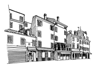 Vector sketch of architecture of Rovinj, Croatia.