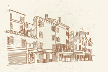 Vector sketch of architecture of Rovinj, Croatia. Retro style.