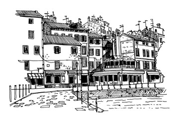 Vector sketch of architecture of Rovinj, Croatia.