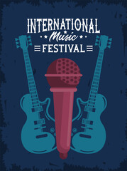 international music festival poster with microphone and guitars