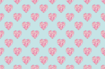 seamless pattern with hearts on pastel blue background
