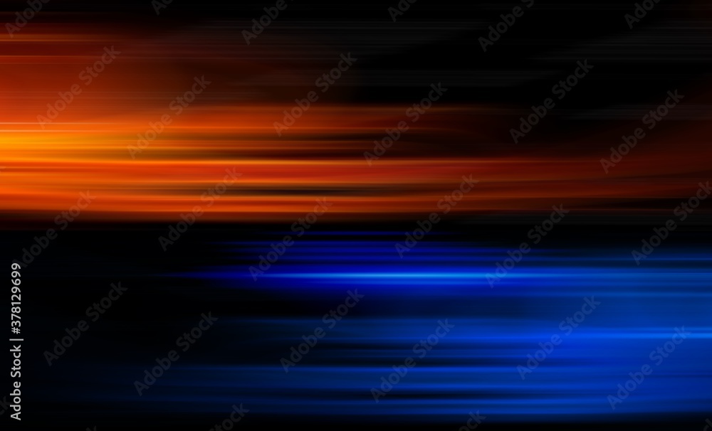 Aufkleber abstract background blurred blue red orange rays light on black with the gradient texture lines effe
