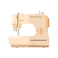 Sewing machine beige color isolated on white background. Modern machine for sew in flat style.