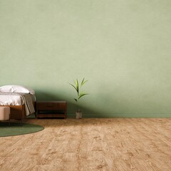 Bedroom with Wooden Flooring and Modern Cozy Bed Art Print Interior Mockup