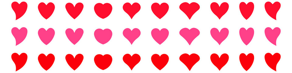 Design red heart shapes icons set