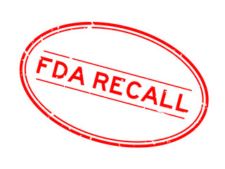 Grunge red FDA recall word oval rubber seal stamp on white background