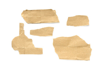 Recycled paper craft stick on a white background. Brown paper torn or ripped pieces of paper isolated on white background.