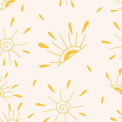 Sun seamless pattern, sun rays. Vector. For the design of wrapping paper, textile.