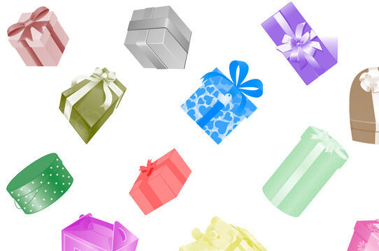 gift boxes on a white background. this photo illustrates the festive atmosphere.there are many wrapped gifts in the 3d image