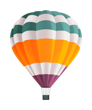 Hot air balloon isolated on white background vector illustration. Aircraft hot air ballon used to fly gas. Consists of gas burner, a shell and a basket for carrying passengers. Romantic flight travel