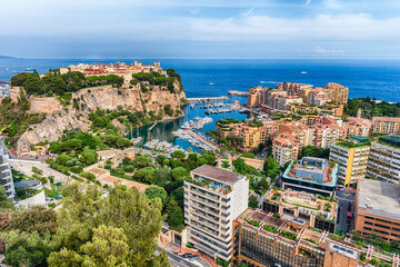 Fototapeta na wymiar Panoramic view of Monaco City and the port of Fontvieille