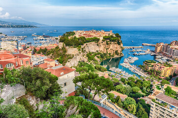 Naklejka na ściany i meble Panoramic view of Monte Carlo, Monaco City and Fontvieille, Monaco