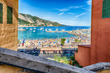 Scenic view over the beach in centre of Menton, France