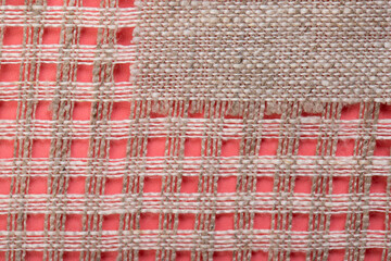 hand embroidery on linen and cotton fabric, homespun cloth, Richelieu and mesh, background
