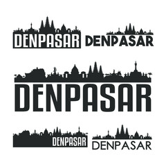 Fototapeta na wymiar Denpasar Indonesia Flat Icon Skyline Vector Silhouette Design Set.