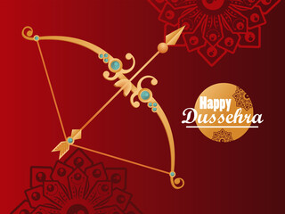happy dussehra celebration card with golden arch