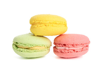 round baked macarons isolated on a white background