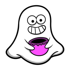 Funny little ghost bring a candy basket and plays trick or treat at halloween Cartoon Vector