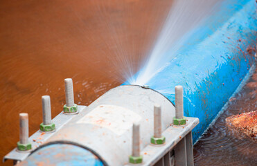 Leaky Pipe with Water Spraying - Blue pipe spraying water