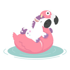 girl swimming on pink flamingo float vector