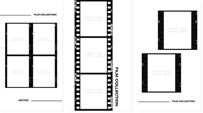 Set of Social stories filmstrips templates. Film frame background with space for your text or image. Trendy editable camera roll effect design. Lifestyle concept. Vector illustration