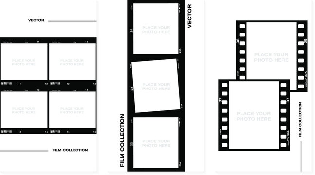 Set of Social stories filmstrips templates. Film frame background with space for your text or image. Trendy editable camera roll effect design. Lifestyle concept. Vector illustration